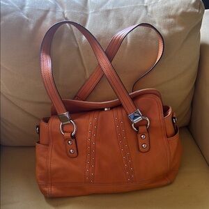 Chic Orange Studded Shoulder Bag